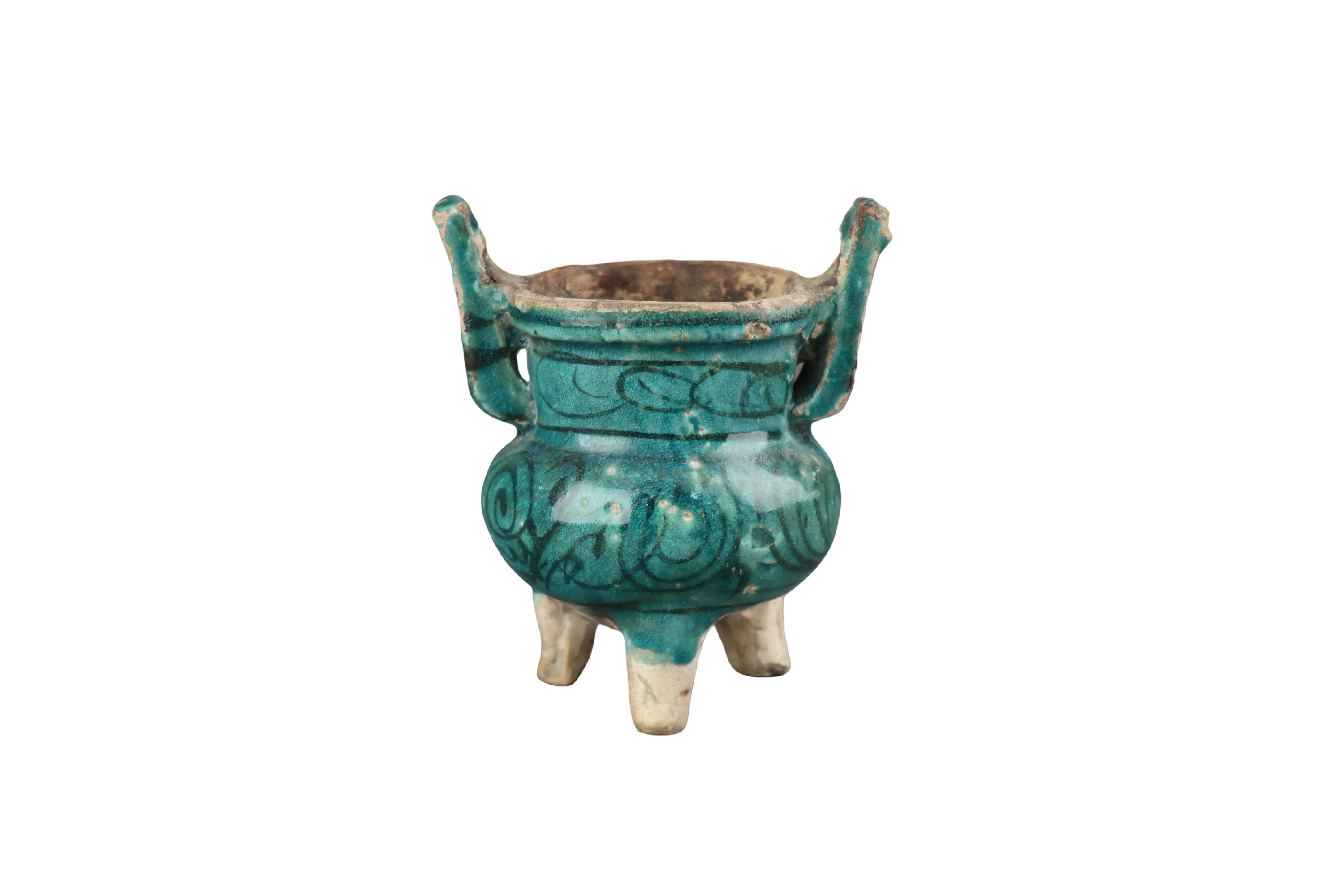 元孔雀蓝釉鼎炉